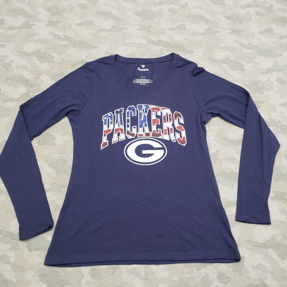 Green Bay Packers Top Womens Medium Blue Pullover Fanatics Long Sleeve NFL